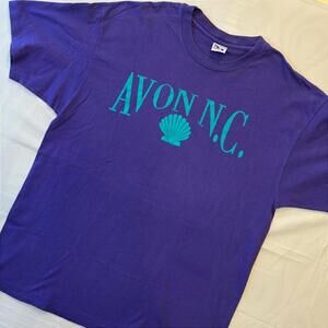 🐚 Vintage 90s Avon North Carolina Tee XL Purple Teal OBX Beach